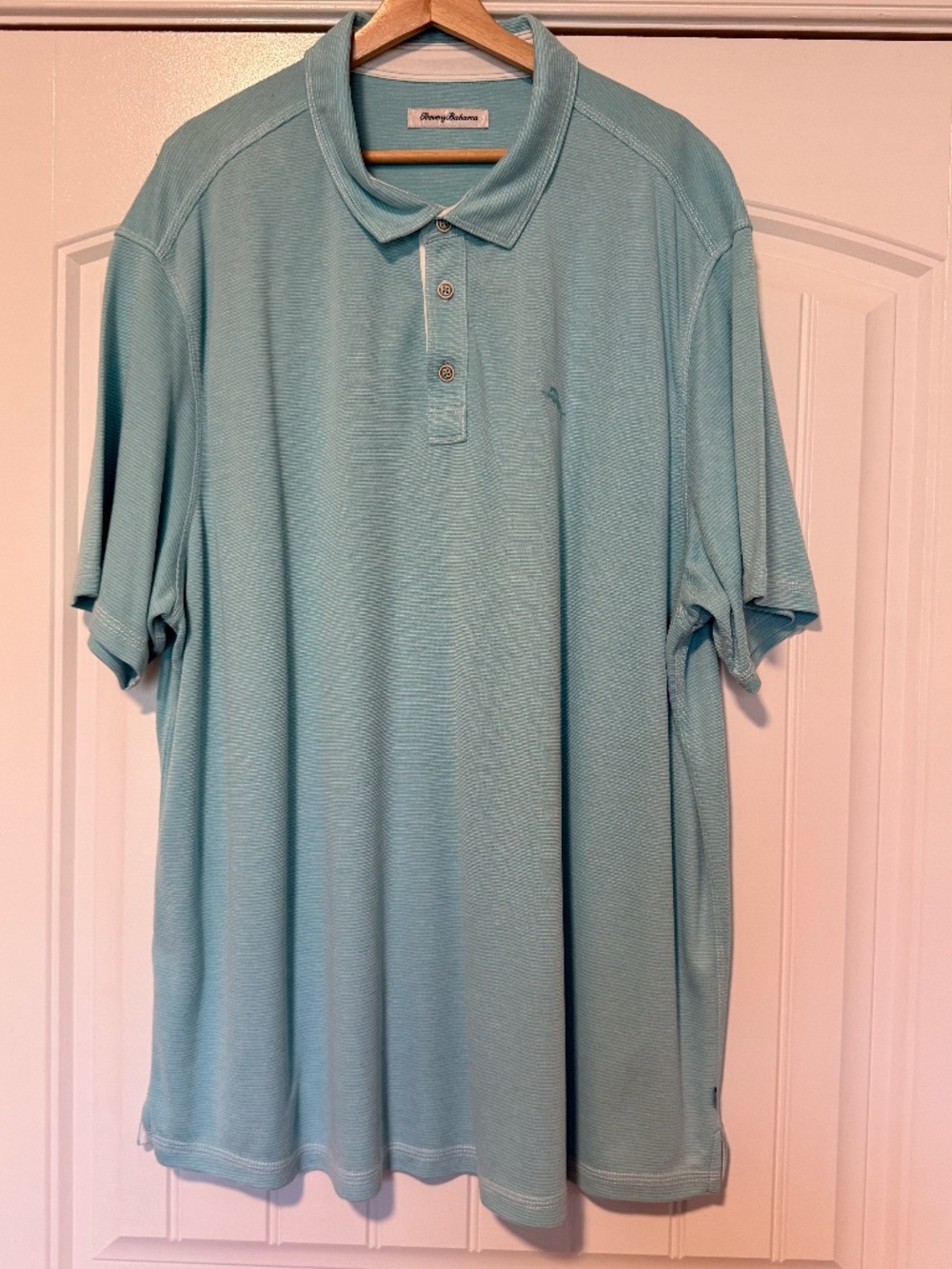 Tommy Bahama Men’s Polo Shirt 2XLB Aqua Blue Striped Short Sleeve Polo